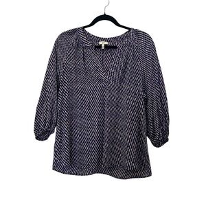 JOIE Purple Black & White Print 3/4 Sleeve Silk Top S flaw